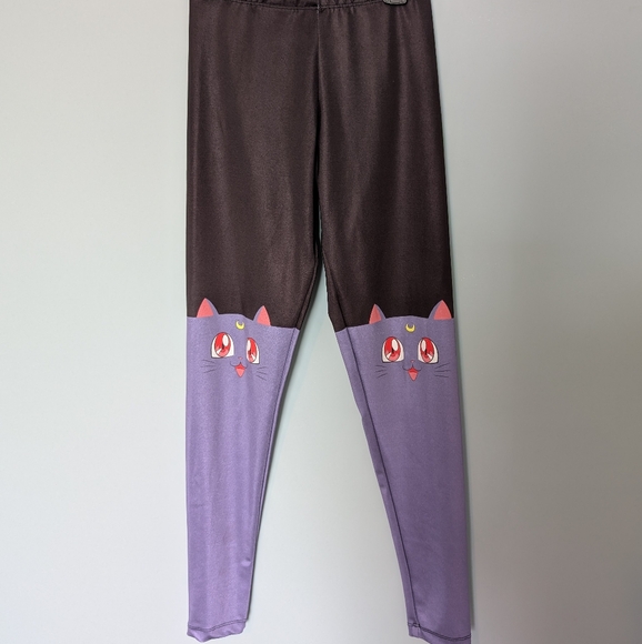 Playful Purple and Black Color Block Leggings - Picture 1 of 2